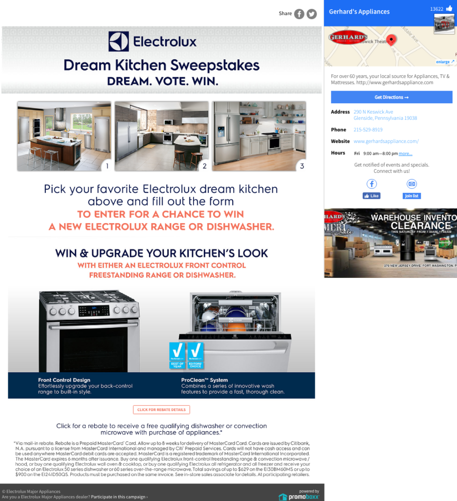 electrolux dream kitchen local ad landing page